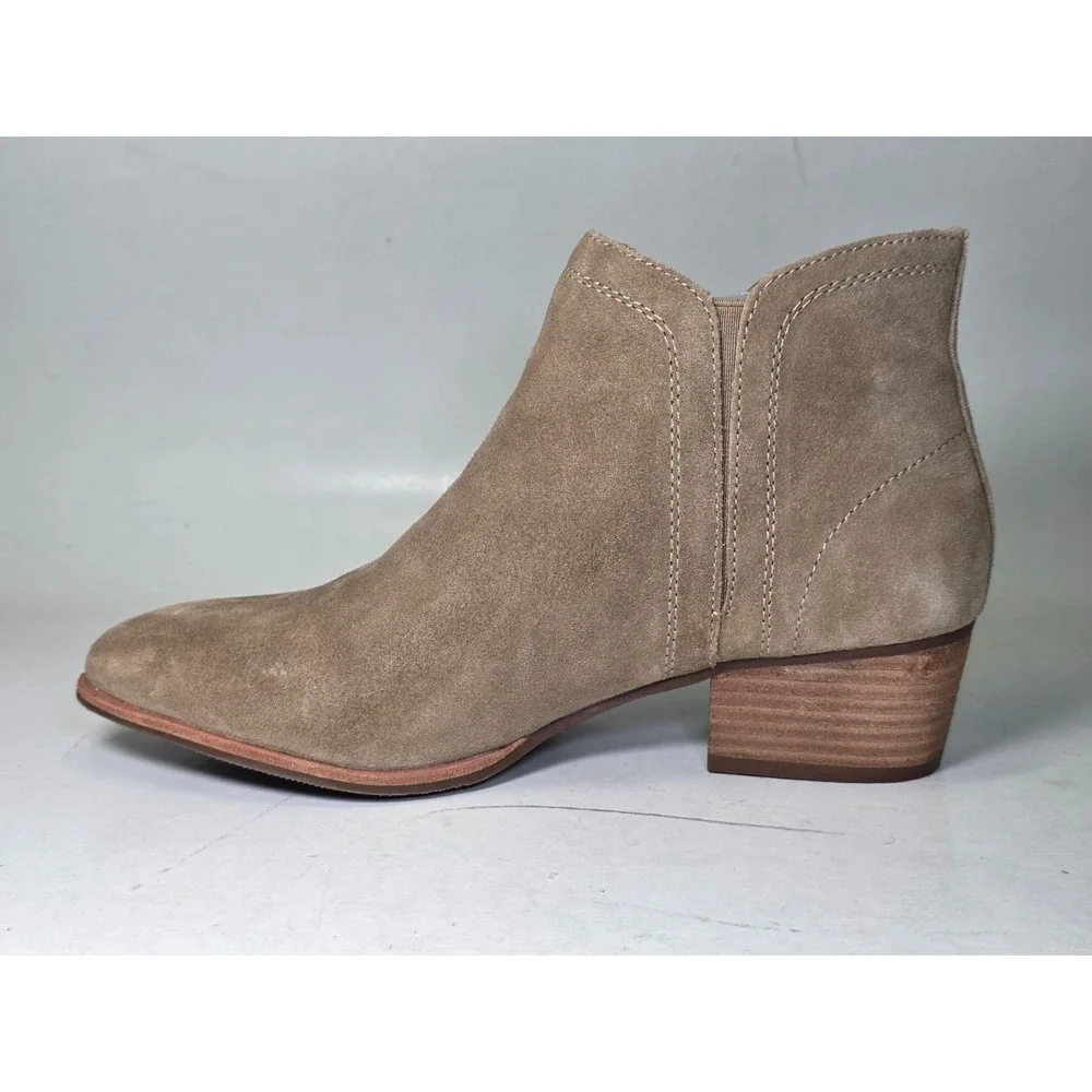 Hush Puppies Women's Ankle Boots Size 8 Brown Beige Suede Shoes Heel Zip Tassel‎